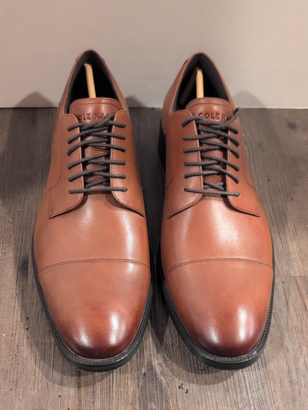 Cole Haan Brown Leather Cap-Toe Oxford Lace-Ups